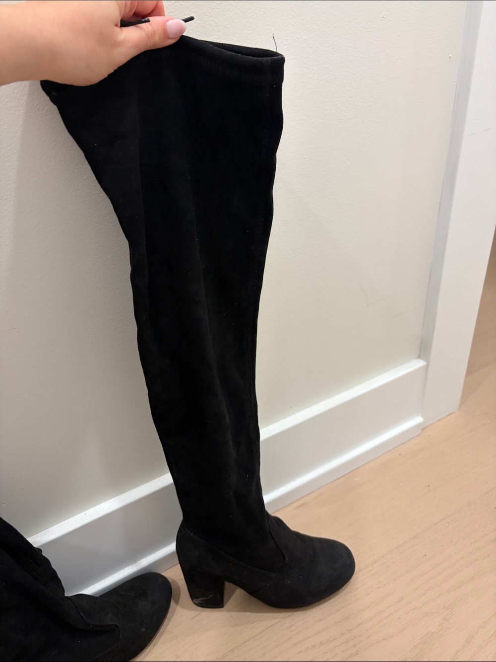 Steve Madden Black Suede Over-The-Knee Block Heel Boots